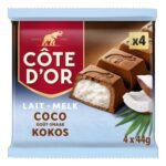 CÔTE D'OR chocolat lait noix coco 4x44g